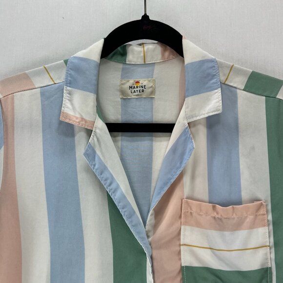Marine Layer Doze Resort Shirt Womens XS Short Sleeve Pastel Striped Multicolor - Picture 3 of 9